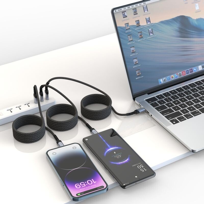 Cablu date Swissten Magnetic Self-Winding Usb-C/Lightning 1M Negru thumb