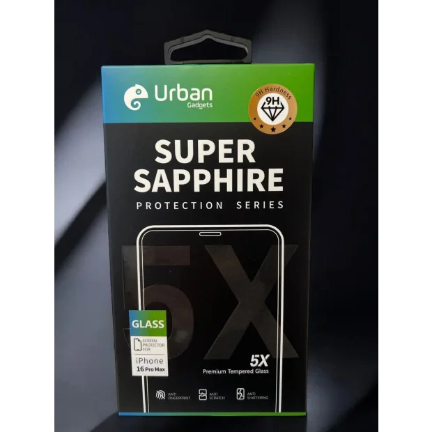 Folie Sticla Urban Gadgets 5X Super Sapphire pentru iPhone 16 Pro Max Negru