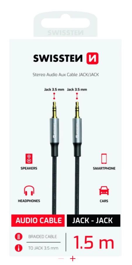 Cablu Audio Textil Swissten Jack 3.5mm/Jack 3.5mm Textil 1.5m Negru thumb