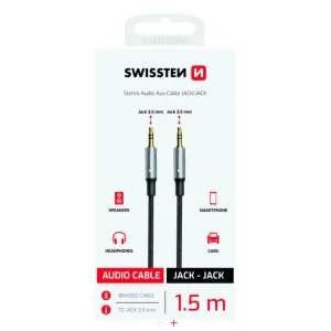 Cablu Audio Textil Swissten Jack 3.5mm/Jack 3.5mm Textil 1.5m Negru