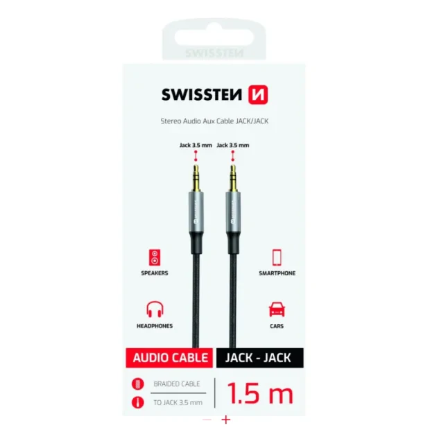 Cablu Audio Textil Swissten Jack 3.5mm/Jack 3.5mm Textil 1.5m Negru