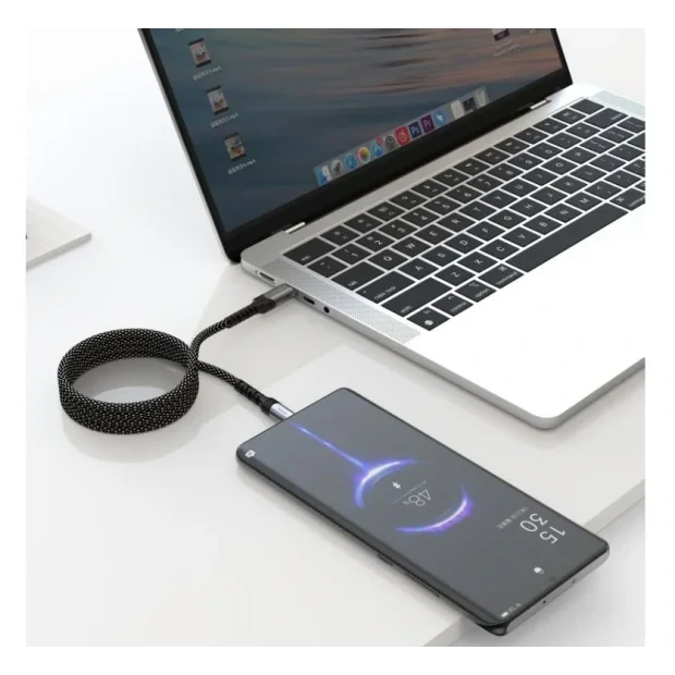 Cablu date Swissten Magnetic Self-Winding Usb-C/Usb-C 1m Negru