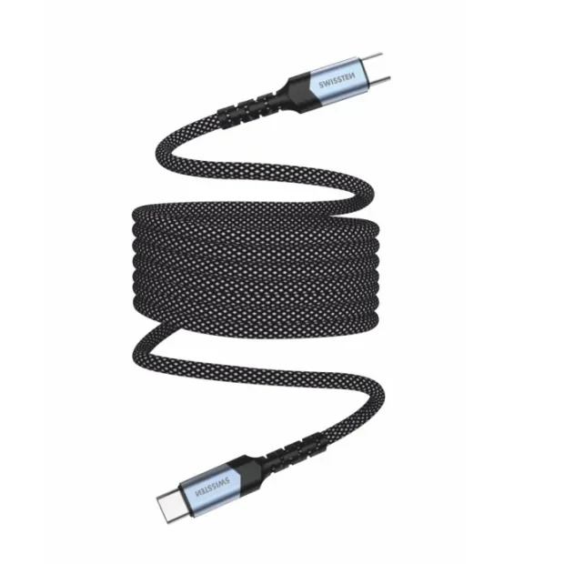 Cablu date Swissten Magnetic Self-Winding Usb-C/Usb-C 1m Negru