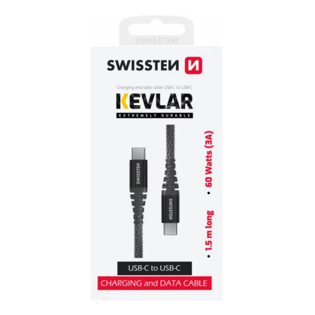 DATA CABLE SWISSTEN KEVLAR USB-C / USB-C 1.5 M ANTRACIT