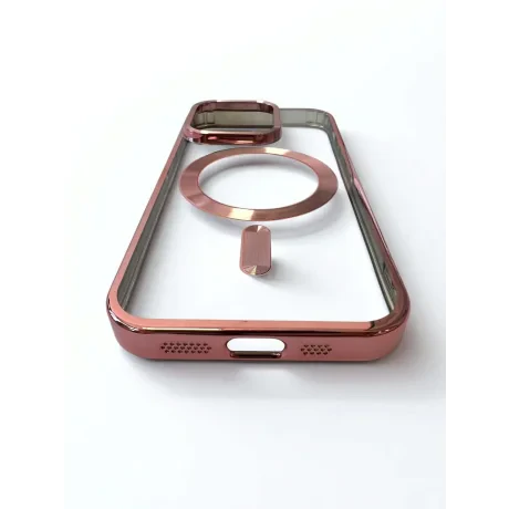 Husa Spate Beauty Lens Frame MagSafe pentru iPhone 15 Pro Bulk Roz/Mov