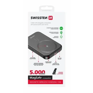 Baterie Externa Swissten 5000mAh PD 20W compatibil MagSafe Negru