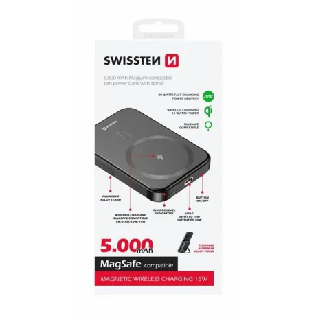 Baterie Externa Swissten 5000mAh PD 20W compatibil MagSafe Negru