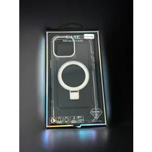 Husa Spate cu Inel Stand Magsafe pentru iPhone 16 Pro Max Transparent/Negru