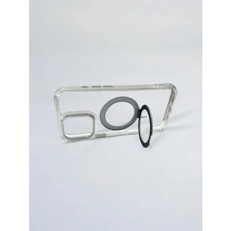 Husa Spate cu Inel Stand Magsafe pentru iPhone 16 Pro Max Transparent/Negru