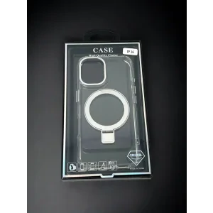 Husa Spate cu Inel Stand Magsafe pentru iPhone 16 Transparent/Negru
