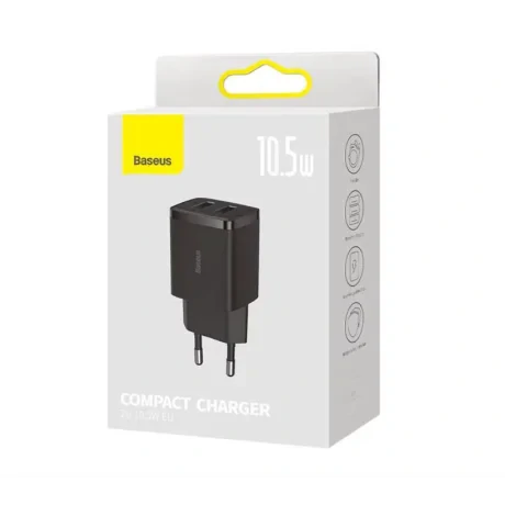 Incarcator Retea Baseus Compact 10.5W 2 x USB 5V/2.1A Negru