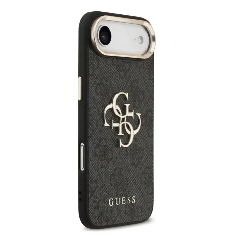 Husa Spate Guess Leather 4G Metal Logo Gold Frame pentru iPhone 17 Air Negru