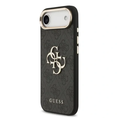 Husa Spate Guess Leather 4G Metal Logo Gold Frame pentru iPhone 17 Air Negru
