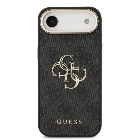 Husa Spate Guess Leather 4G Metal Logo Gold Frame pentru iPhone 17 Air Negru
