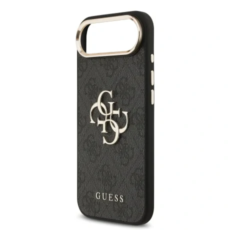 Husa Spate Guess Leather 4G Metal Logo Gold Frame pentru iPhone 17 Air Negru