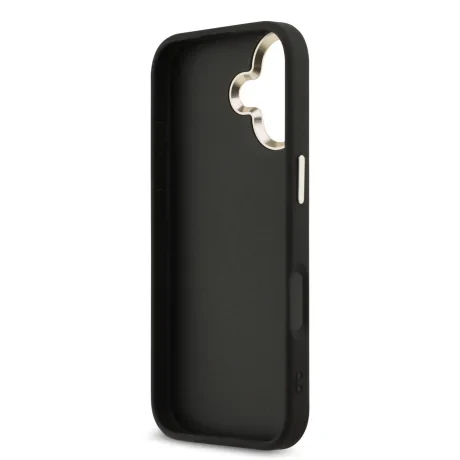 Husa Spate Guess Leather 4G Metal Logo Gold Frame pentru iPhone 17  Negru