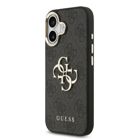 Husa Spate Guess Leather 4G Metal Logo Gold Frame pentru iPhone 17  Negru