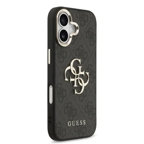 Husa Spate Guess Leather 4G Metal Logo Gold Frame pentru iPhone 17  Negru