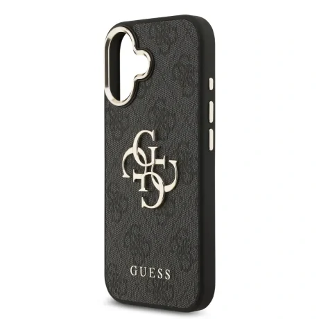 Husa Spate Guess Leather 4G Metal Logo Gold Frame pentru iPhone 17  Negru