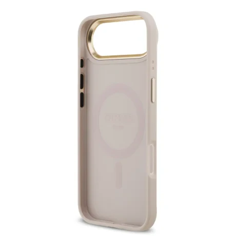 Husa Spate Guess PU Leather 4G Gold Frame MagSafe pentru iPhone 17 Air  Roz