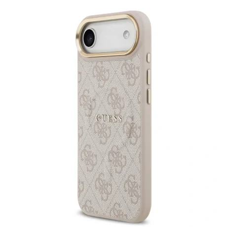 Husa Spate Guess PU Leather 4G Gold Frame MagSafe pentru iPhone 17 Air  Roz