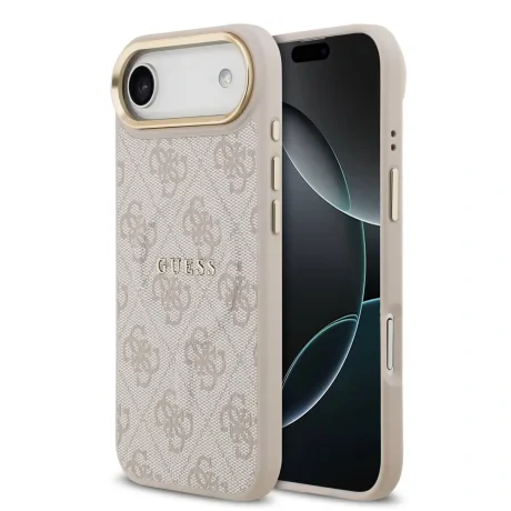 Husa Spate Guess PU Leather 4G Gold Frame MagSafe pentru iPhone 17 Air  Roz