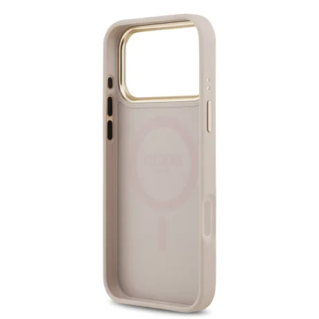 Husa Spate Guess PU Leather 4G Gold Frame MagSafe pentru iPhone 17 Pro Max  Roz