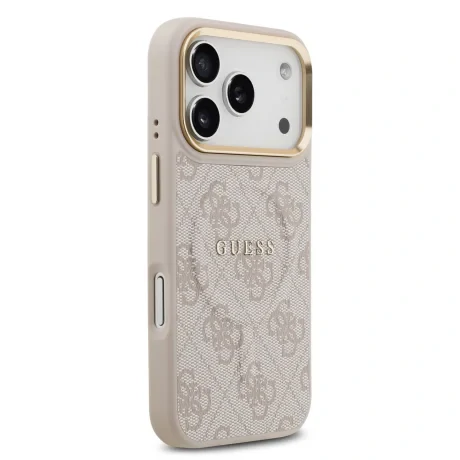 Husa Spate Guess PU Leather 4G Gold Frame MagSafe pentru iPhone 17 Pro Roz