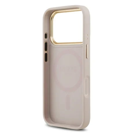 Husa Spate Guess PU Leather 4G Gold Frame MagSafe pentru iPhone 17 Pro Roz