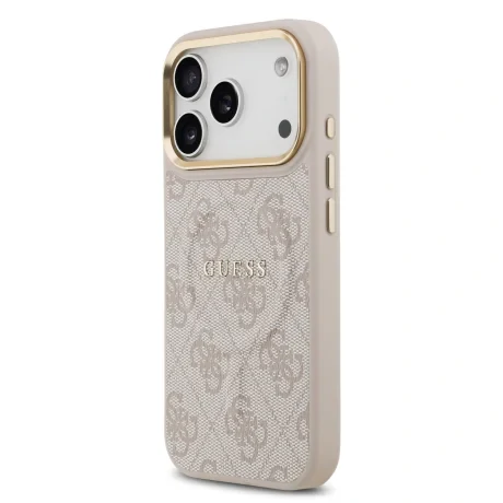 Husa Spate Guess PU Leather 4G Gold Frame MagSafe pentru iPhone 17 Pro Roz