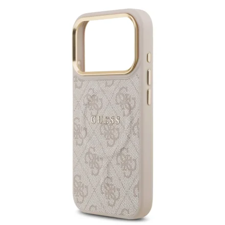 Husa Spate Guess PU Leather 4G Gold Frame MagSafe pentru iPhone 17 Pro Roz