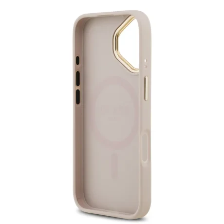 Husa Spate Guess PU Leather 4G Gold Frame MagSafe pentru iPhone 17  Roz