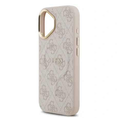 Husa Spate Guess PU Leather 4G Gold Frame MagSafe pentru iPhone 17  Roz
