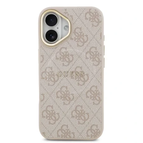 Husa Spate Guess PU Leather 4G Gold Frame MagSafe pentru iPhone 17  Roz