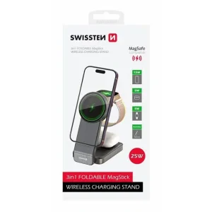 Suport Birou cu Incarcare Wireless 3in1 Swissten 25W compatibil MagSafe Negru