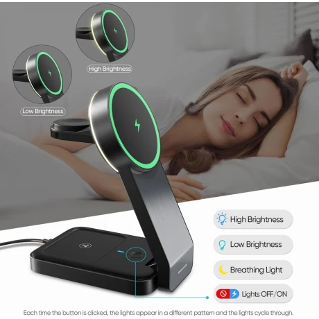 Suport Birou cu Incarcare Wireless 3in1 Swissten 25W compatibil MagSafe Negru