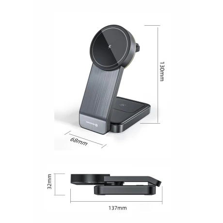 Suport Birou cu Incarcare Wireless 3in1 Swissten 25W compatibil MagSafe Negru