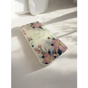 Husa Cover Silicon Fashion pentru iPhone 12/12 Pro Bulk Transparent Flori Roz