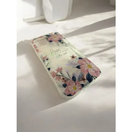 Husa Cover Silicon Fashion pentru iPhone 12/12 Pro Bulk Transparent Flori Roz