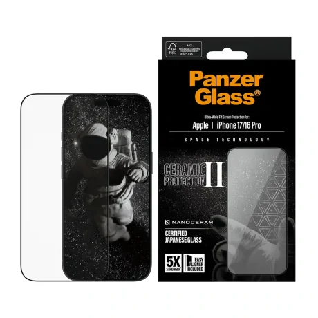 Folie Sticla Ceramic PanzerGlass UWF pentru iPhone 16 Pro/17 PG98539 Negru