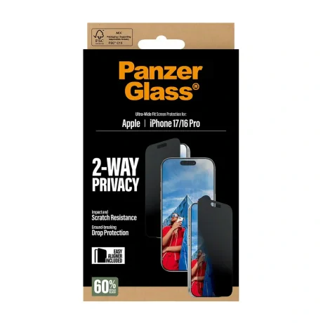 Folie Sticla Privacy PanzerGlass UWF pentru iPhone 16 Pro/17 PG93414 Negru