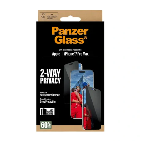 Folie Sticla Privacy PanzerGlass UWF pentru iPhone 16 Pro Max/17 Pro Max PG75492 Negru