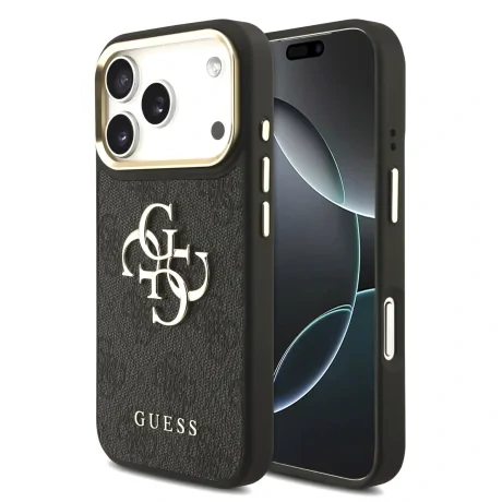 Husa Spate Guess PU Leather 4G Gold Frame MagSafe pentru iPhone 17 Pro GUHCP17L4GMGCGR Negru