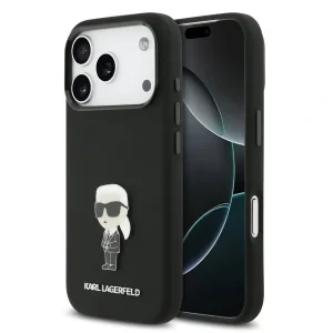 Husa Spate Karl Lagerfeld Liquid Silicone Metal Ikonik pentru iPhone 17 Pro KLHCP17LSMHKNPK Negru