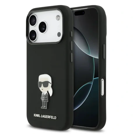 Husa Spate Karl Lagerfeld Liquid Silicone Metal Ikonik pentru iPhone 17 Pro KLHCP17LSMHKNPK Negru