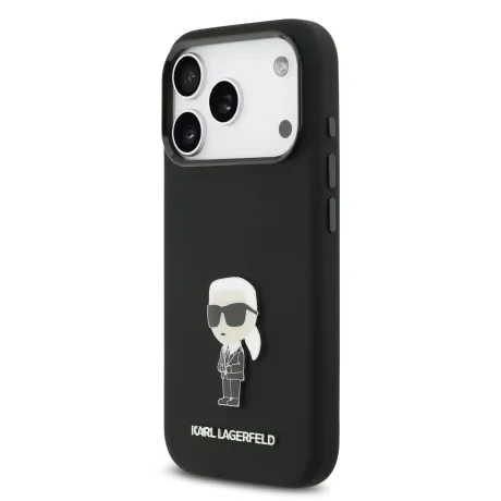 Husa Spate Karl Lagerfeld Liquid Silicone Metal Ikonik pentru iPhone 17 Pro KLHCP17LSMHKNPK Negru