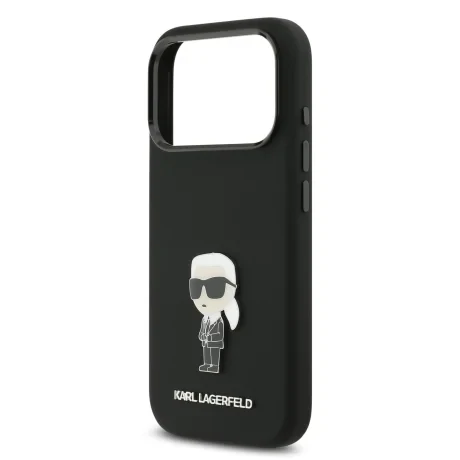 Husa Spate Karl Lagerfeld Liquid Silicone Metal Ikonik pentru iPhone 17 Pro KLHCP17LSMHKNPK Negru