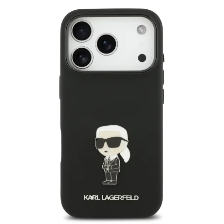 Husa Spate Karl Lagerfeld Liquid Silicone Metal Ikonik pentru iPhone 17 Pro KLHCP17LSMHKNPK Negru