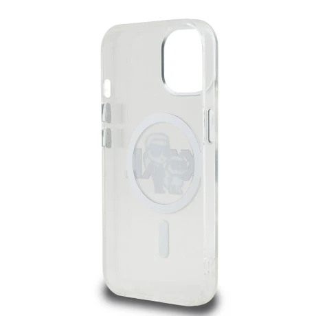 Husa Spate Karl Lagerfeld IML Glitter Karl and Choupette Sketch MagSafe pentru iPhone 15 Transparent