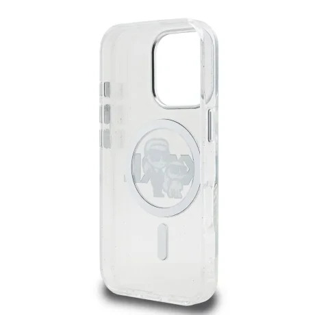 Husa Spate Karl Lagerfeld IML Glitter Karl and Choupette Sketch MagSafe pentru iPhone 16 Pro Transparent